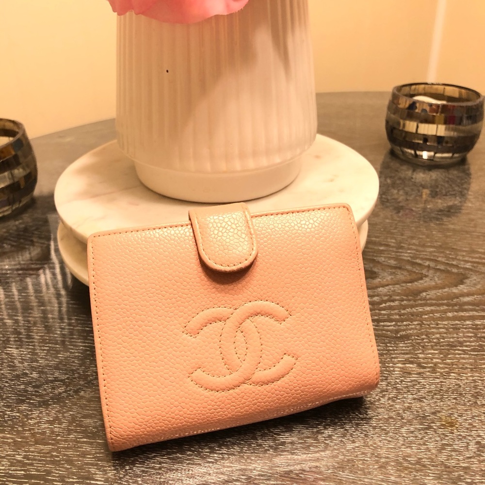 AUTH Chanel bifold wallet in baby pink